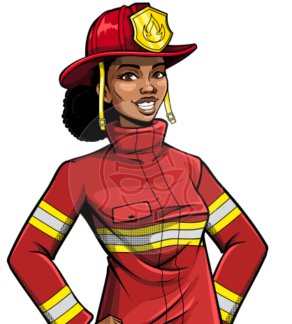 Female Firefighter in Comics Style Cartoon Character